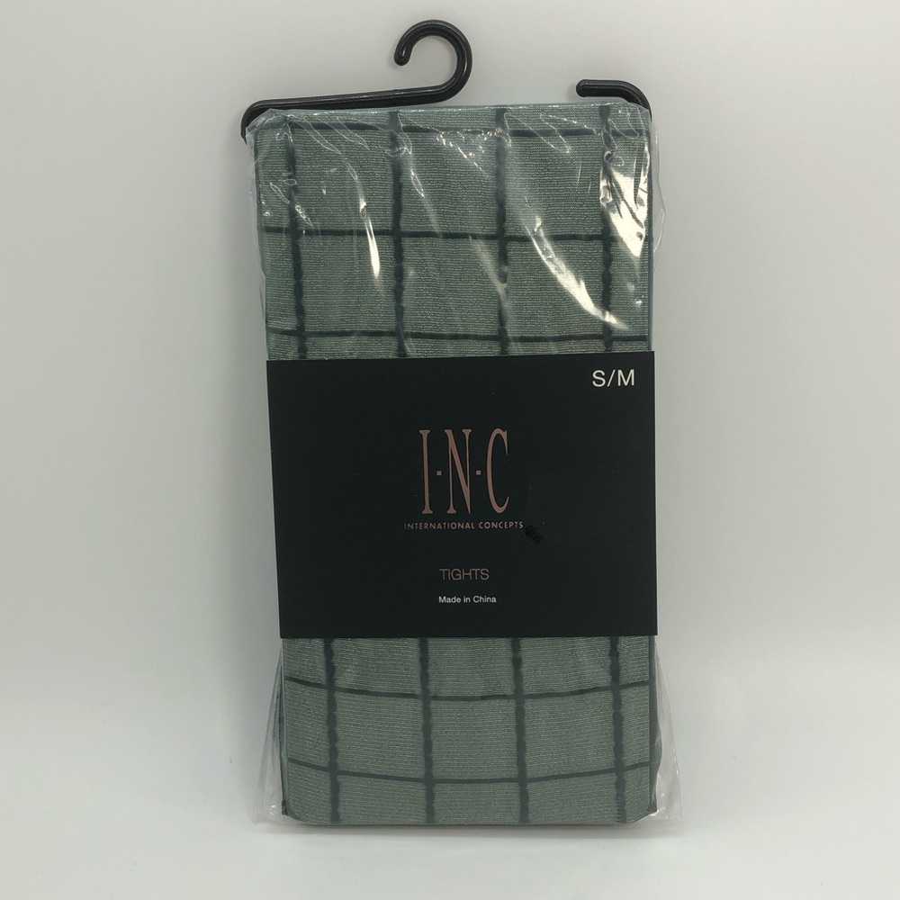 INC International Concepts Size S/M Green Windowpane Tights (New With Tags)